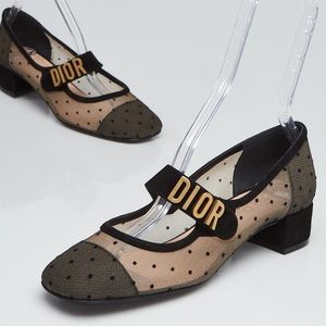 Christian Dior Baby-D Mesh Polkadot Mary Jane Heels